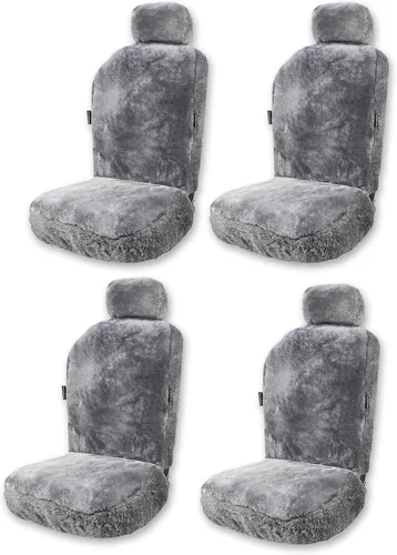Miniatura 10 de ZONETECH Fundas de Asiento de Piel de Oveja Peludas Fundas de Asiento de Coche de Lana Merino Australiana Negra Accesorios de Auto de Piel Esponjosa