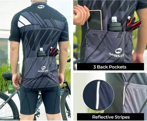 Miniatura 23 de sponeed - Jerséis de ciclismo para hombre, tops, camisas de ciclismo, manga corta, atuendo de ciclismo, chaqueta de ciclismo de cierre completo