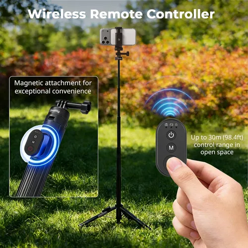Miniatura 6 de SmallRig Trípode para selfie stick de 59 pulgadas con control remoto y abrazadera para teléfono, soporte de trípode extensible para DJI Osmo Action