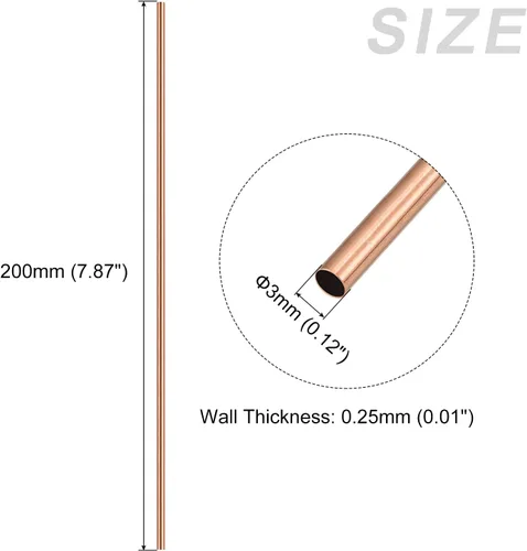 Miniatura 2 de METALLIXITY Tubo de cobre (0.118 in de diámetro exterior x 0.010 in de pared T x 7.874 in de largo), 6 piezas, tubo recto – para decoración
