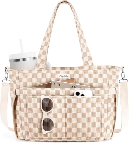 Miniatura 10 de Bolsa tote de pana para mujeres, 17 bolsillos para laptop de trabajo, ligera, para maestras, enfermeras, bolsa de hombro bíblica para escuela