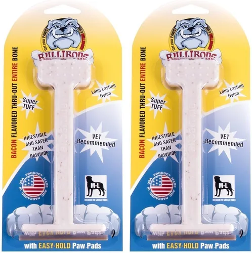 Miniatura 16 de Bullibone Juguete masticable de nailon para perros masticadores agresivos, hueso de higiene dental con sabor a tocino, juguetes duraderos