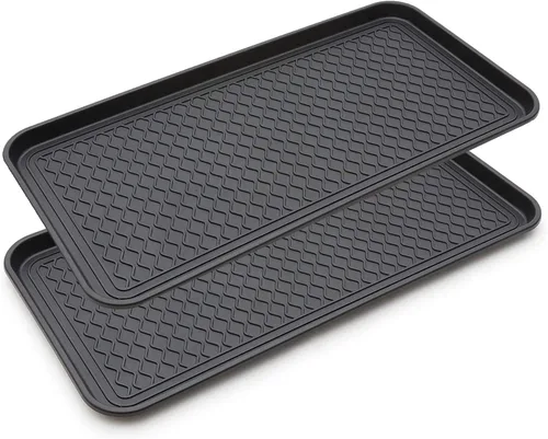 Paquete de 2 alfombrillas de bandeja multifuncionales grandes lavables para interiores o exteriores para zapatos, botas, plantas, macetas, latas de