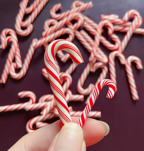 Miniatura 3 de Bastones de caramelo de arcilla rojos y blancos, bastones de caramelo de Navidad, bastón de caramelo sintético, palo de Navidad, mini polímero
