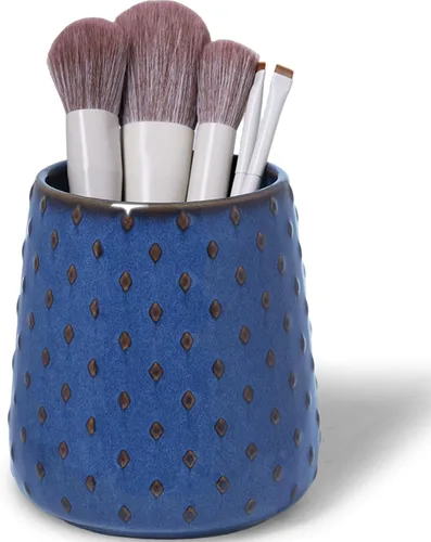 Portacepillos de maquillaje de cerámica, tocador de baño de estilo granja y encimera, taza para brochas para cosméticos de baño, labiales,