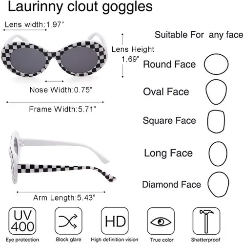 Miniatura 7 de Auténticas gafas de sol Clout Bold Oval Retro Mod Moda Gafas de sol Clout lente redonda