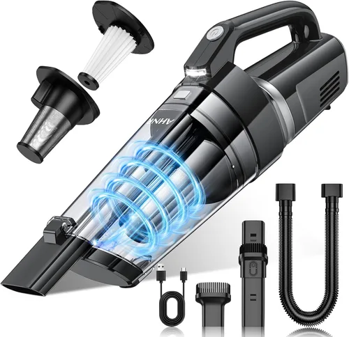 AHNR Aspiradora de mano inalámbrica, 16000 PA potente succión de mano inalámbrica recargable con luz LED y 2 filtros HEPA, aspiradora portátil de