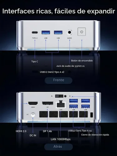Miniatura 8 de KAMRUI Hyper H2 Mini PC con Windows 11 Pro, Intel Core 14450HX Mini Computadoras (10C/16T, 4.8GHz), 32GB RAM 1TB PCle4.0 SSD Micro PC de escritorio
