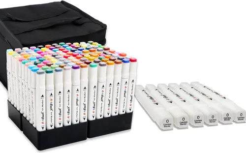ArtBeek Marcadores de alcohol con punta de pincel de 120 colores, marcadores de alcohol, licuadora blanca