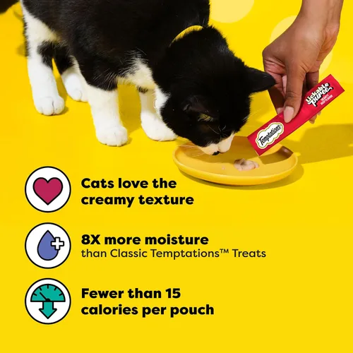 Miniatura 5 de Temptations Creamy Puree Golosinas Húmedas Exprimibles Lamibles para Gatos con Hígado de Res, Tubos de 0.42 oz., 4 Unidades, Paquete de 11 (44 Total)