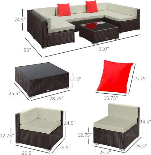 Miniatura 7 de Outsunny Juego de muebles de patio de 7 piezas, juego de sofá modular de mimbre para exteriores, juego de muebles de ratán PE para todo