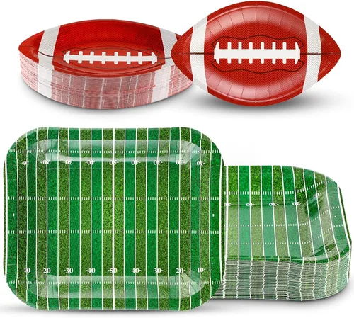 Miniatura 7 de Tanlade 50 platos de papel de fútbol americano, suministros de decoración de fiesta de fútbol, platos desechables, platos para aperitivos, nachos