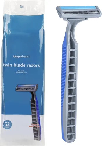 Miniatura 7 de Amazon Basics Maquinillas de afeitar desechables giratorias de doble hoja con agarre de goma para un gran agarre cuando están mojadas, aptas