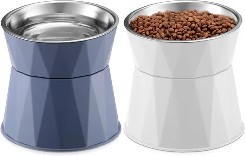 Lallisa Comedero para gatos, 2 cuencos elevados de acero inoxidable con soporte elevado ajustable, tazón antideslizante para alimentos y agua para