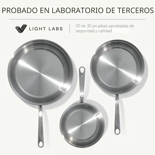 Miniatura 5 de Made In Utensilios de cocina Juego de 3 sartenes de acero inoxidable de 8, 10 y 12 pulgadas Revestimiento de acero inoxidable de 5 capas