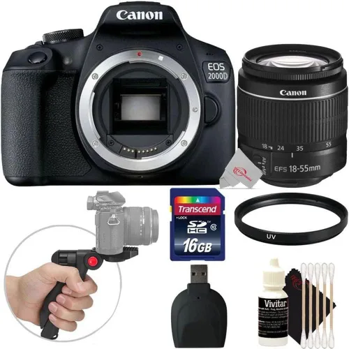 Cámara EOS 2000D / Rebel T7 DSLR 24.1MP modelo de importación + lente EF-S 0.709-2.165 in III + kit de accesorios extendido