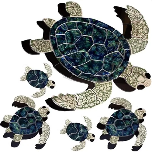 Aquatic Custom Tile Green Sea Turtle Family - Mosaicos de porcelana para la parte inferior de la piscina, hechos en Estados Unidos, 5 piezas, 1