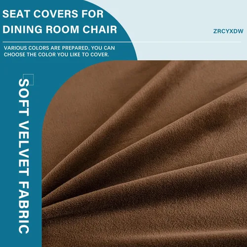 Miniatura 4 de Soft Dining Chair Seat Covers Set of 6, Velvet Seat Covers for Dining Room Chair Removable Washable Dining Room Chair Covers-Brown-6 Piece Marrón