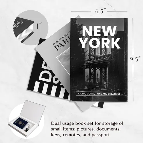 Miniatura 2 de Juego de 3 libros decorativos de diseño para decoración del hogar, estética, falsos en blanco y negro, para decoración en mesa de café, estantería