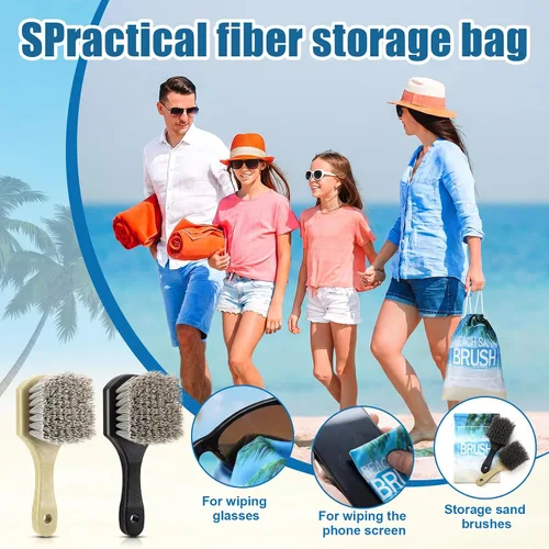 Miniatura 2 de Remerry 2 cepillos removedores de arena de playa con bolsa de cordón, accesorios de playa, cepillos para limpiar cerdas suaves para vacaciones