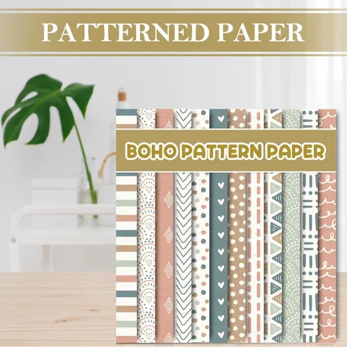 Miniatura 4 de Whaline 24 hojas de papel con patrón bohemio, diseño de rayas de arcoíris, papel especial de doble cara, coloridos papeles decorativos