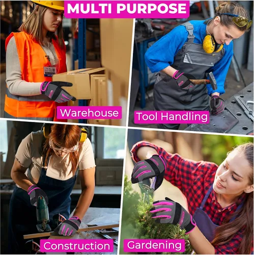 Miniatura 6 de HANDLANDY Work Gloves for Women, Breathable Leather Gardening Glove for Yard Maintenance, Hand Protection with Touch Screen Rosa fuerte