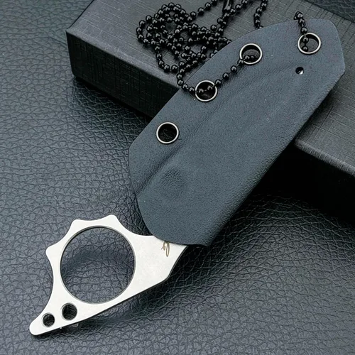 Miniatura 7 de HUAAO Cuchillo de hoja fija EDC de 4.9 pulgadas, hoja de acero 9Cr18MoV y mango de espiga completa, cuchillo pequeño con funda para cortar regalo