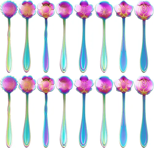Miniatura 3 de Juego de 16 cucharas de café, cucharas de té de acero inoxidable para bebidas y mezclas, mermelada de batido (dorado-16)