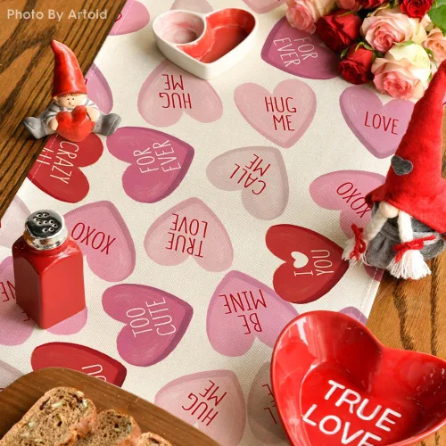 Miniatura 4 de Artoid Mode Camino de mesa de corazón rosa Ture Love para festival, aniversario, cocina, comedor, decoración para decoración de fiesta del hogar, 13