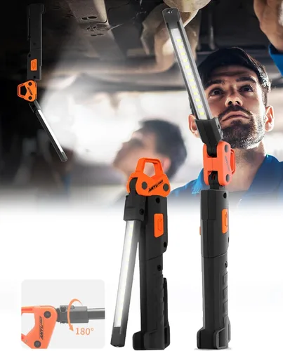 Luz de trabajo LED, luz mecánica plegable de 400 lm, linterna recargable con 5 modos, luz magnética giratoria de 230° y gancho para reparación de