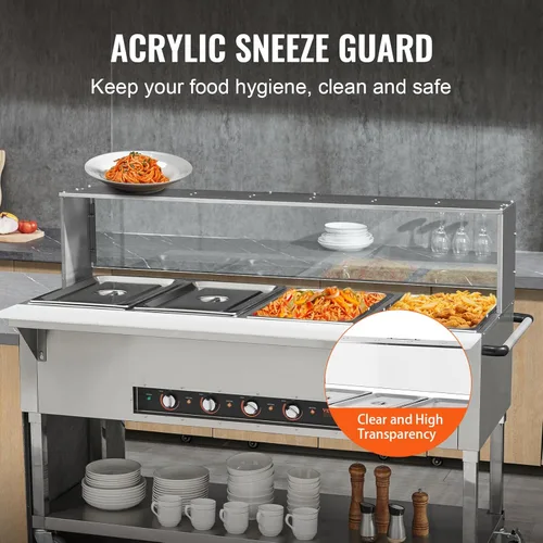 Miniatura 5 de Vevor - Calentador de alimentos comercial de 4 bandejas, mesa de vapor eléctrica de 4 x 20.6QT, calentador de alimentos para buffet de catering