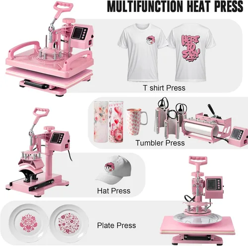 Miniatura 2 de Hitgrand Prensa de calor de 12 x 15 pulgadas, máquina de prensa de calor para camisetas, prensa de calor 8 en 1 con prensa de vaso de 30 onzas
