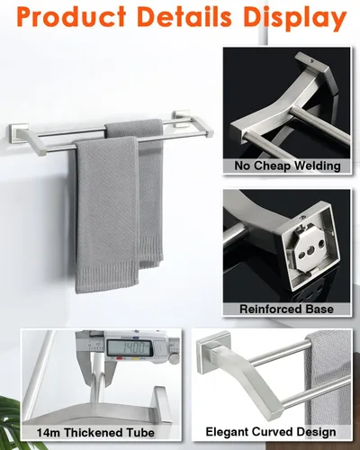 Miniatura 9 de Alise Toalleros dobles de baño para baño, soporte de pared de 24 pulgadas, resistente acero inoxidable SUS304, toallero para toallas, níquel Níquel