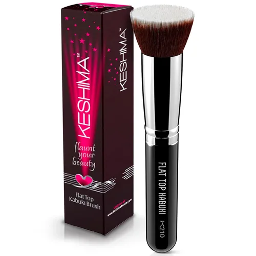 Miniatura 11 de Keshima Brocha de base plana Kabuki – Brocha de base prémium para maquillaje líquido, crema y polvo, pulido, mezcla y cara (tamaño regular, blanco)