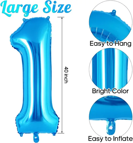 Miniatura 3 de Globos azules con número 1 de 40 pulgadas, globos grandes de helio de lámina con número, globos gigantes de Mylar número 1 para suministros