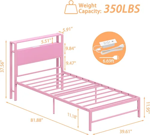 Miniatura 2 de Weehom Estructuras de Cama Individual con Estantes de Almacenamiento de Madera de 2 Niveles en el Cabecero, Cama Tamaño Individual con Estaciones