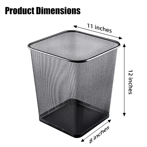 Miniatura 2 de Paquete de 10 cubos de basura de metal cuadrados negros de 6 galones, cubos de basura de malla para oficina, papeleras de alambre de metal, canasta