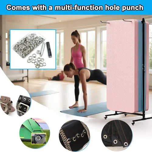 Miniatura 3 de Soporte para tapete de yoga colgante, carrito de esterilla de yoga rodante, estante de almacenamiento de gran capacidad, con perforador, estante