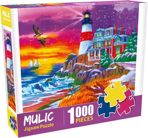 Miniatura 2 de Rompecabezas para adultos de 1000 piezas - Rompecabezas de invierno - Faro victoriano con licencia de Nancy Wernersbach