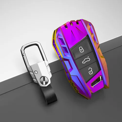 Miniatura 3 de Aleación de zinc Smart Car Key Fob Case Cover Holder para Volkswagen VW Passat Tiguan Atlas Golf Alltrack con llavero