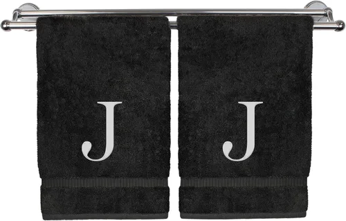 Miniatura 138 de Toalla de mano monogramada, regalo personalizado, juego de 2 - Toalla bordada con letra de bloque dorada - Extra absorbente 100% algodón turco