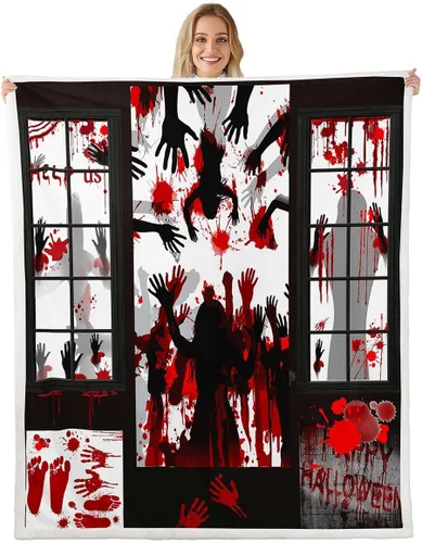Feelyou Manta Sherpa de Halloween de 40 x 50 pulgadas, manta gigante de forro polar con estampado de manos sangrientas para niños, manta de felpa de