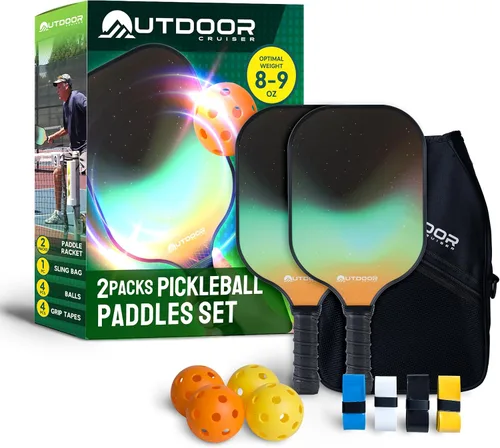 Miniatura 9 de Outdoor Cruiser Pickleball Paddle Set – Aprobado por USAPA, palas de fibra de vidrio de primera calidad con agarre ligero que absorbe los golpes