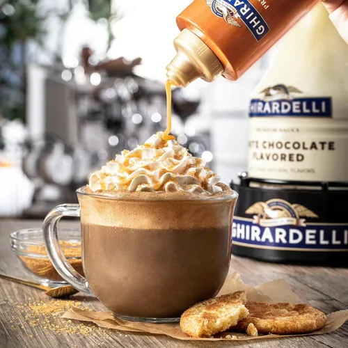 Miniatura 8 de Ghirardelli Salsa de caramelo, botella de 87.3 onzas (5 libras 7.3 onzas) con cuchara y bomba de barista estampada Ghirardelli