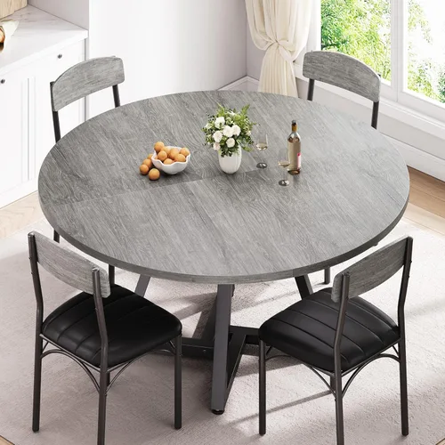 Miniatura 3 de Jocoevol Mesa Redonda de Cocina para Comedor Circular con Marco de Metal de Pedestal, Mueble Industrial de Madera para Ahorro de Espacio para Gris