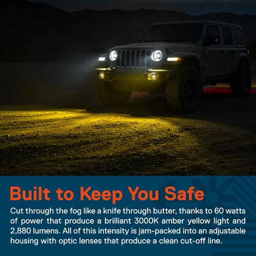 Miniatura 4 de TRUE MODS Luces antiniebla LED de 4 pulgadas 60W color ámbar de repuesto para parachoques delantero de plástico de Jeep Wrangler JK JKU 2007-2018