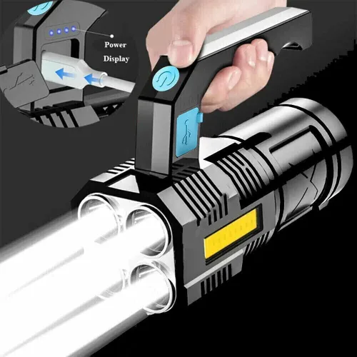 Miniatura 4 de Wrrozz - Linterna LED recargable USB, luz táctica de alto lúmenes con luz lateral, 4X LED, linternas superbrillantes ampliables, portátiles