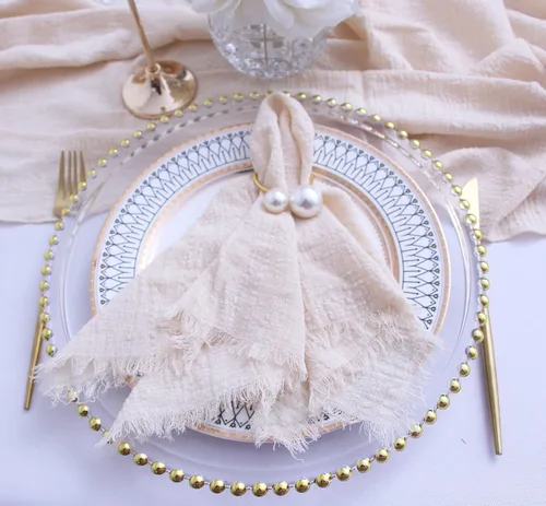 Miniatura 2 de Servilletas de tela con juego de 6 servilletas de gasa con flecos, 100% algodón natural suave, servilletas lavables, ideales para bodas