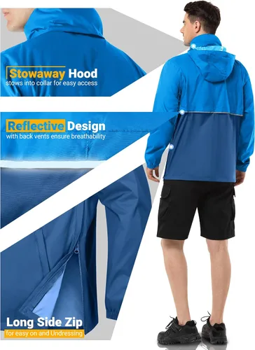 Miniatura 36 de Outdoor Ventures Chaqueta de lluvia para hombre, impermeable, ligera, plegable, para senderismo, golf, correr