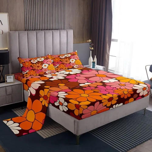 Miniatura 40 de Erosebridal Groovy Flower Sábanas de Cama Fiesta de los 70s Juegos de Sábanas Tamaño Individual Sábanas Florales Arcoíris Juegos de Sábanas y Fundas
